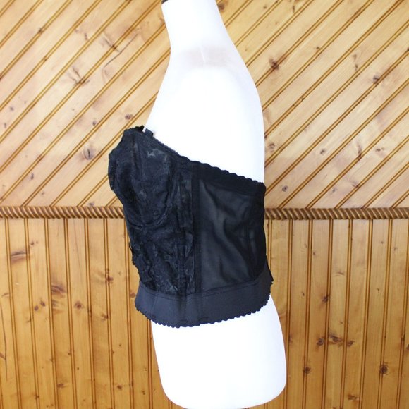 Goddess Long Line Bra Bustier Black Lace 40B 1990s Full Coverage Strapless b82 - Picture 4 of 8